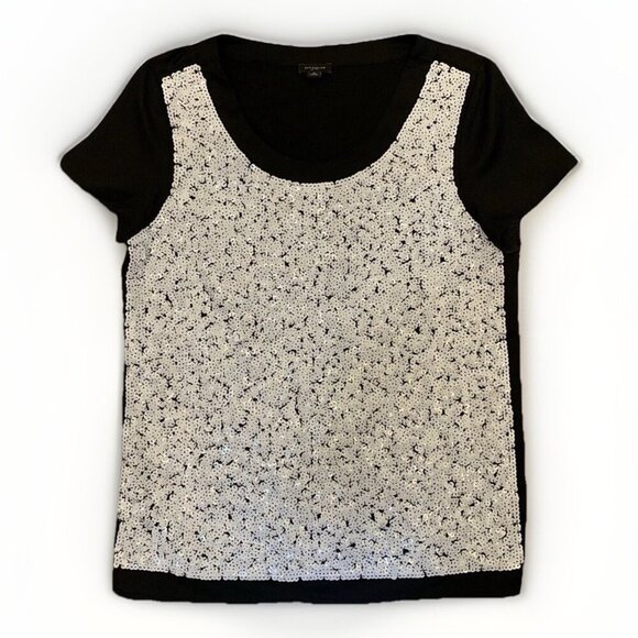 Ann Taylor Tops - Ann Taylor Women’s Sequin Top Size M Gray Black Lined Short Sleeves Stretch GUC